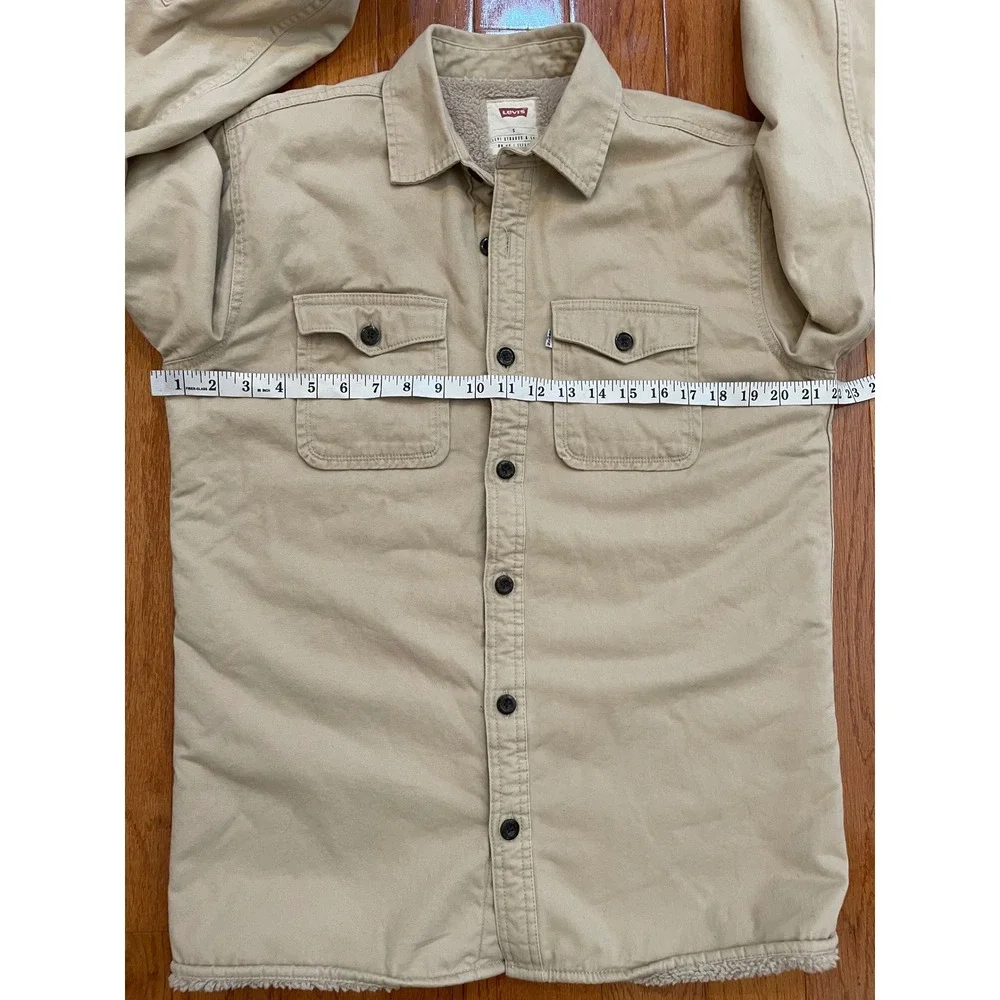 Levi Shirt Jacket Mens S Tan Cotton Sherpa Lined Utility Work Shacket 3LYLW7252